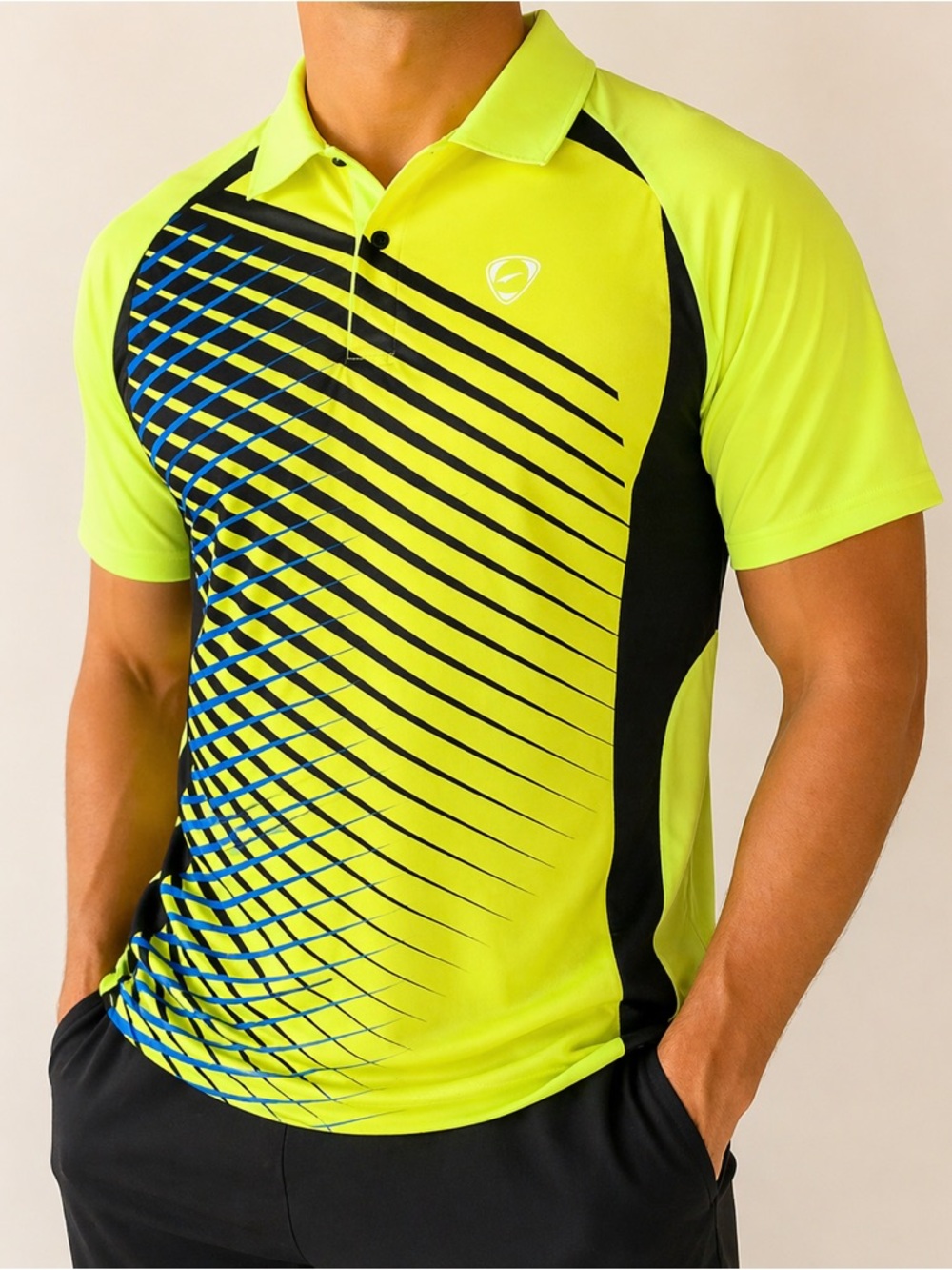 Sport-Dri Men’s XXL Neon Yellow Polo Shirt Cycling Golf Athletic Stripe